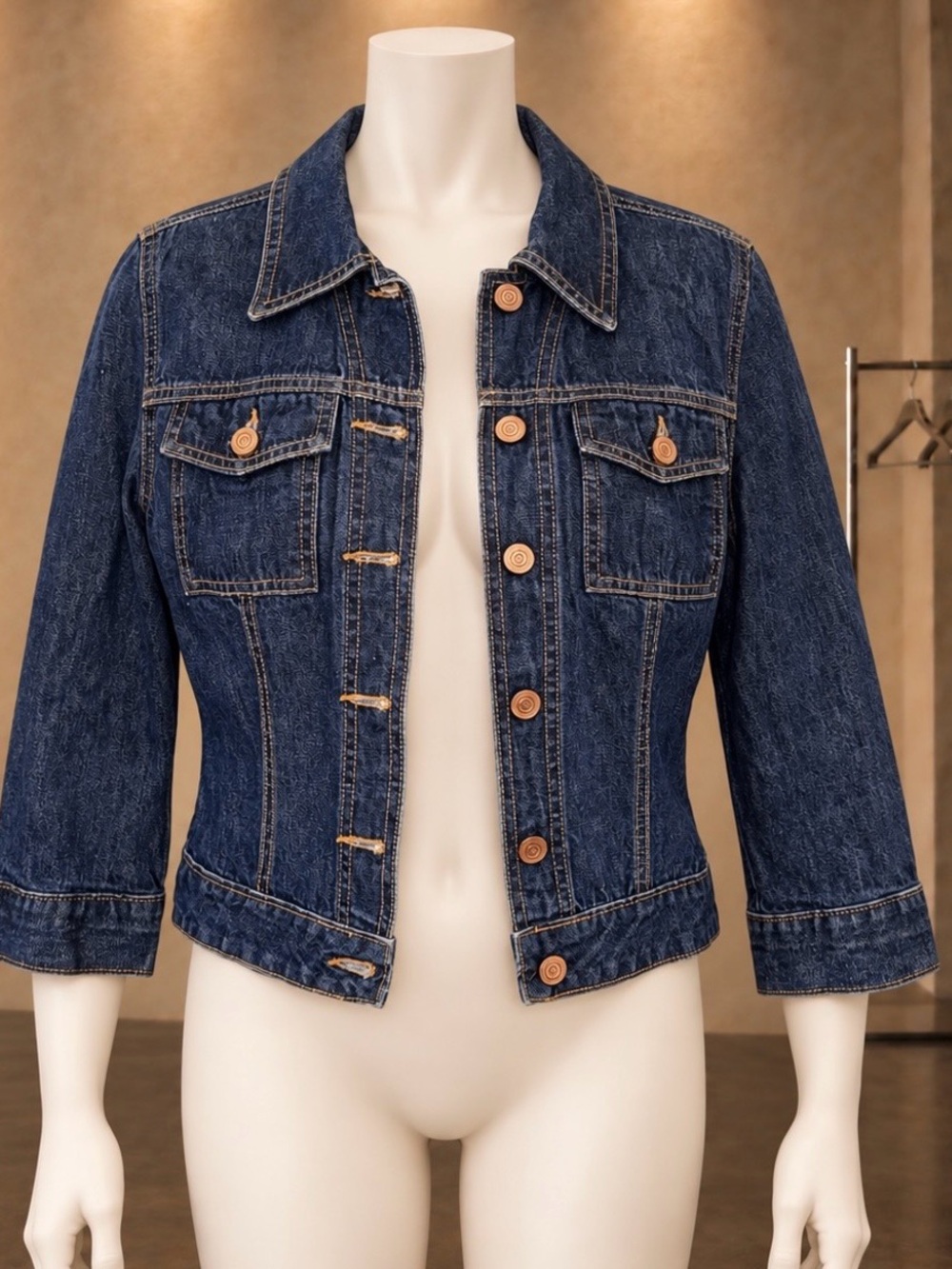 Vintage GUESS USA Dark Wash Cropped Denim Jacket Small Y2K